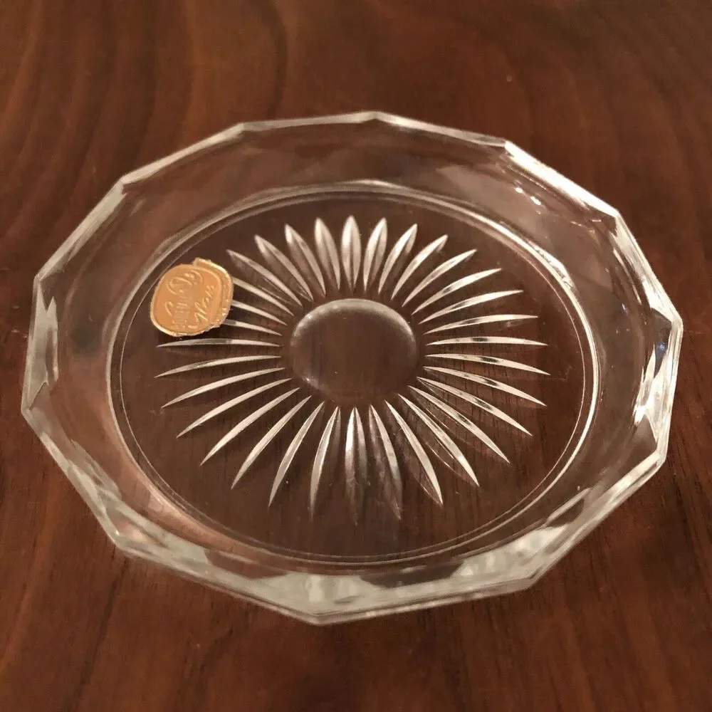 VTG MCM Bohemia Czech Cut Glass Crystal Coasters Sunburst Set of 4 New Gift Box